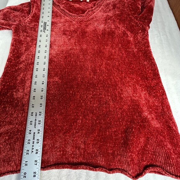 Soft Surroundings Women Chenille V-Neck Sweater Large Red Orange Pullover Casual - Picture 7 of 7